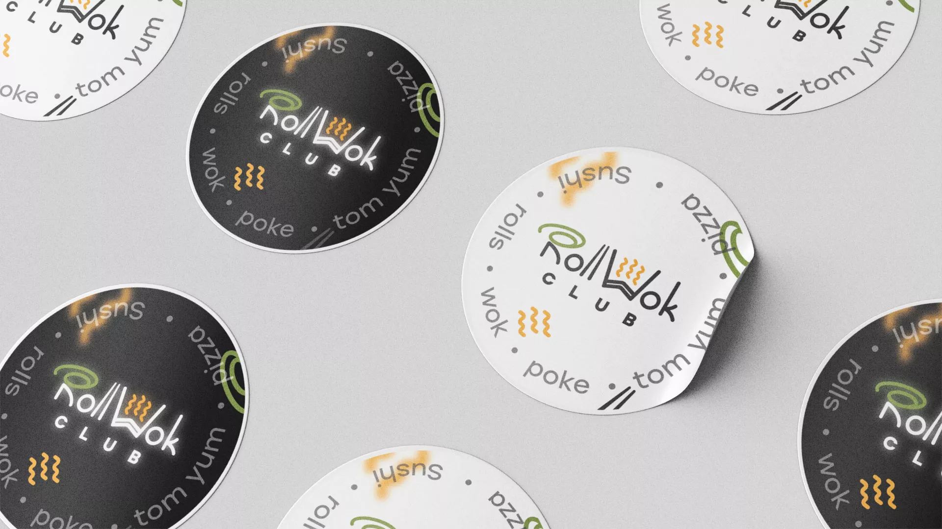 Разработка наклеек для суши-бара «Roll Wok Club» в Североуральске
